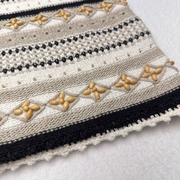 Vintage Sweater Vest Medium‎ Petite Linen Blend Cottagecore Button Front Beaded - Picture 5 of 9